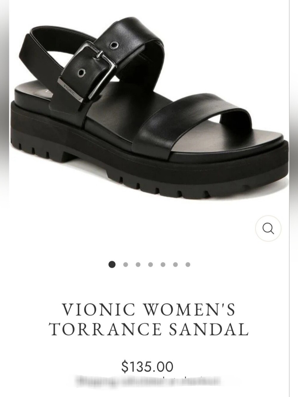 Vionic Torrance Women's Leather Black Sandal Lug Outsole Vio Motion US 8